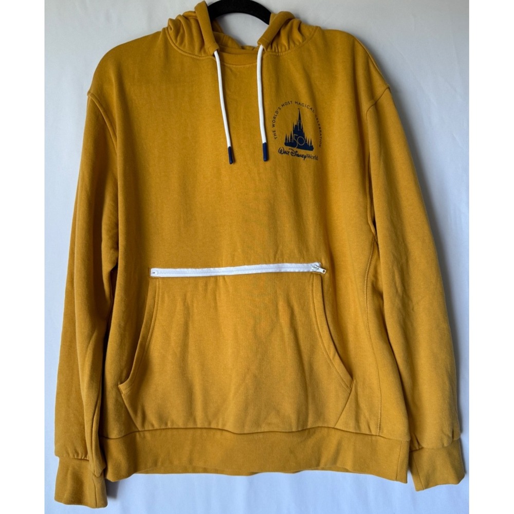 Walt Disney 50Th Anniversary Hoodie Men M Mustard Mickey Castle Front Back Print
